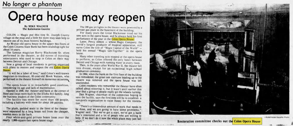 Hills Opera House - Jun 6 1978 Reopen Effort (newer photo)